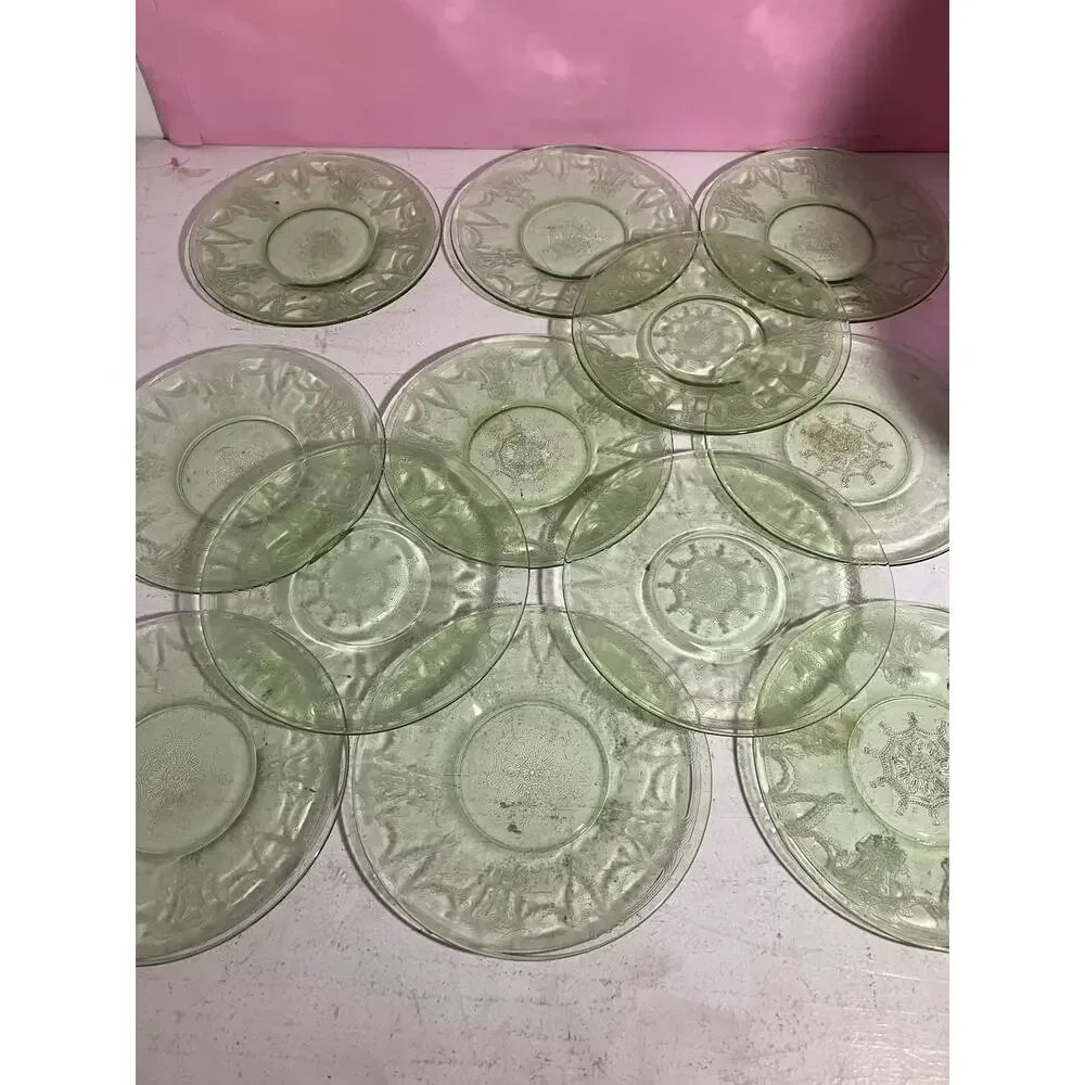 Uranium Depression Glass Plates Lot of 13